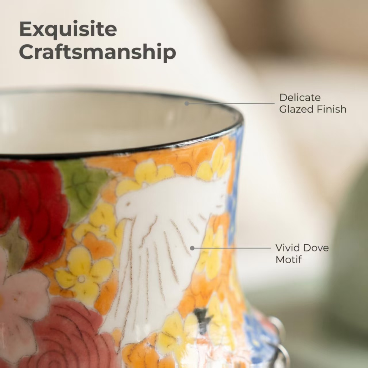 White Dove Rose Ceramic Cup - Image 4